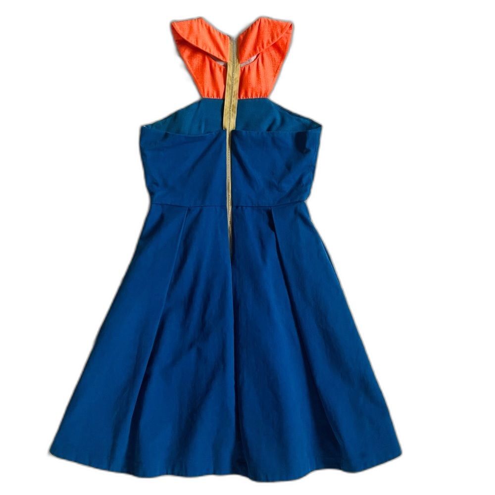 Blue and Orange Denim Asymmetrical Halter Dress 100% Cotton Cutout Shoulder sz S - Picture 6 of 15